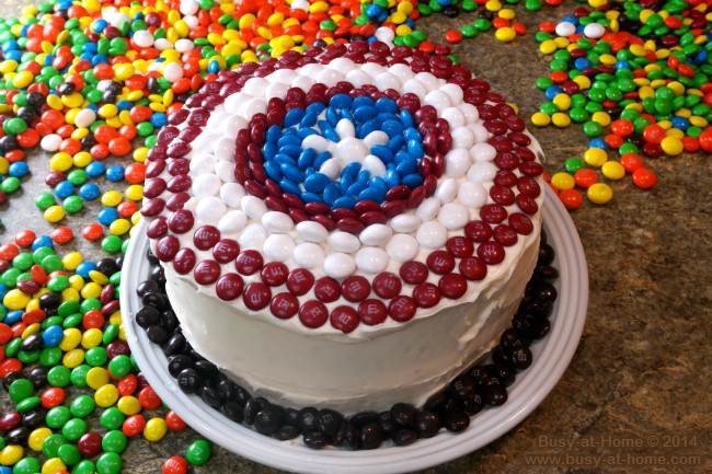 How to Decorate a Captain America Shield Cake with M&Ms