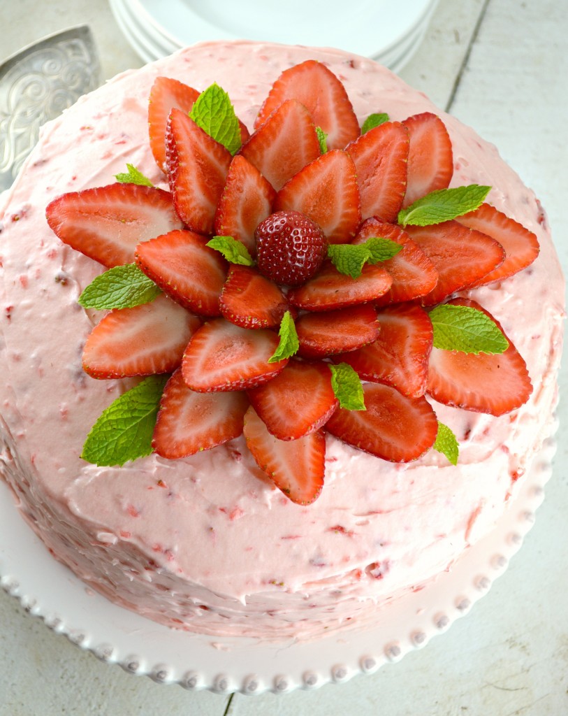 Triple Decker Strawberry Layer Cake with Strawberry Buttercream Frosting
