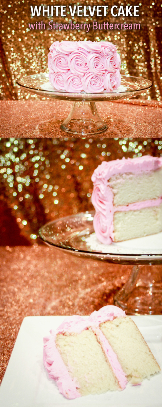 White Velvet Cake with Fresh Strawberry Buttercream