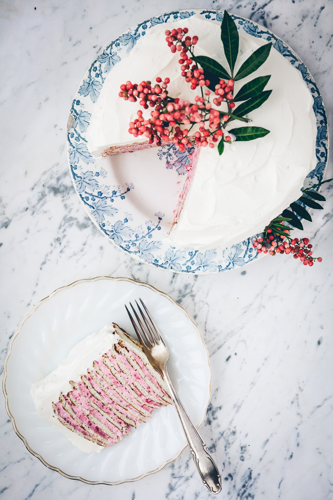 Almond Crepe Cake with Raspberry-Rose Cream