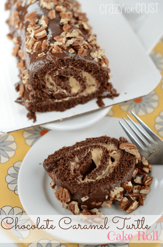 Chocolate Caramel Turtle Cake Roll